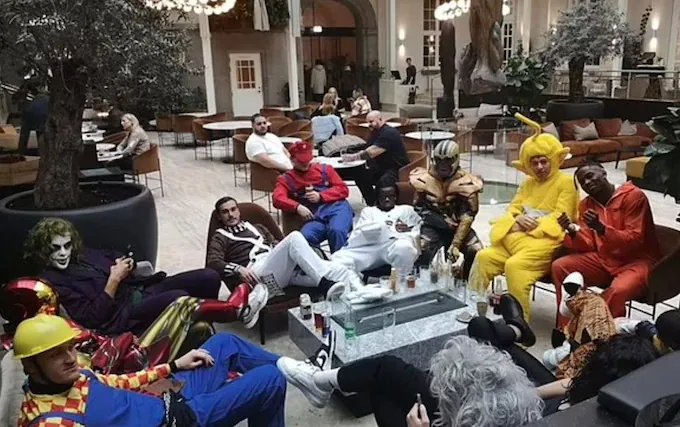 Leicester City players pictured in fancy dress at the Villa Hotel in Copenhagen